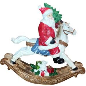 Vintage Transpac  Resin Santa Rocking Horse